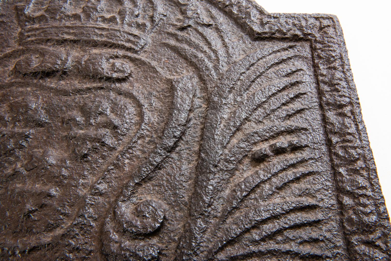 17th Century Cast Iron Fireplace Plate with Heraldic Emblem