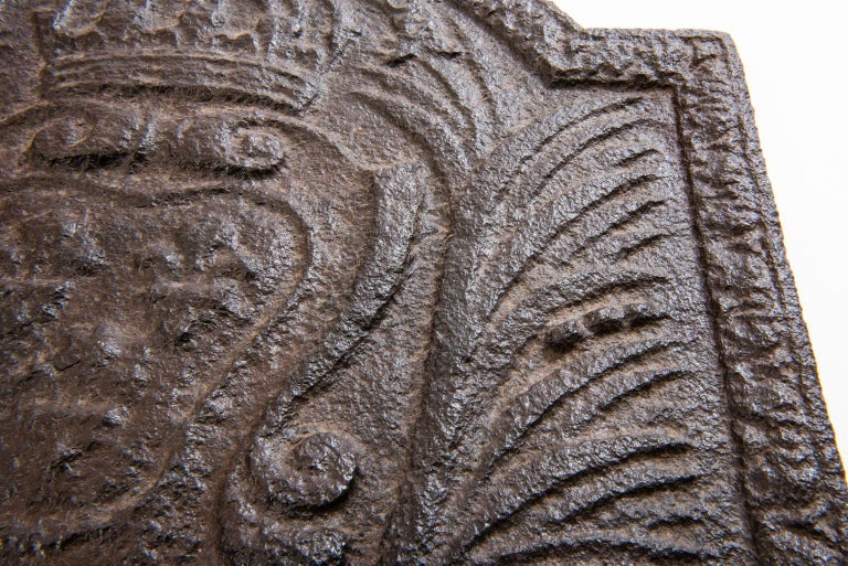 Cast Iron Fireplace Plate with Heraldic Emblem For Sale at 1stDibs