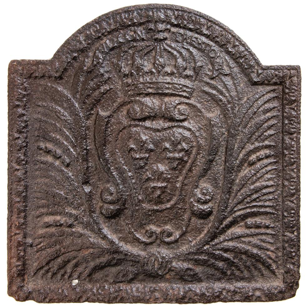 Cast Iron Fireplace Plate with Heraldic Emblem