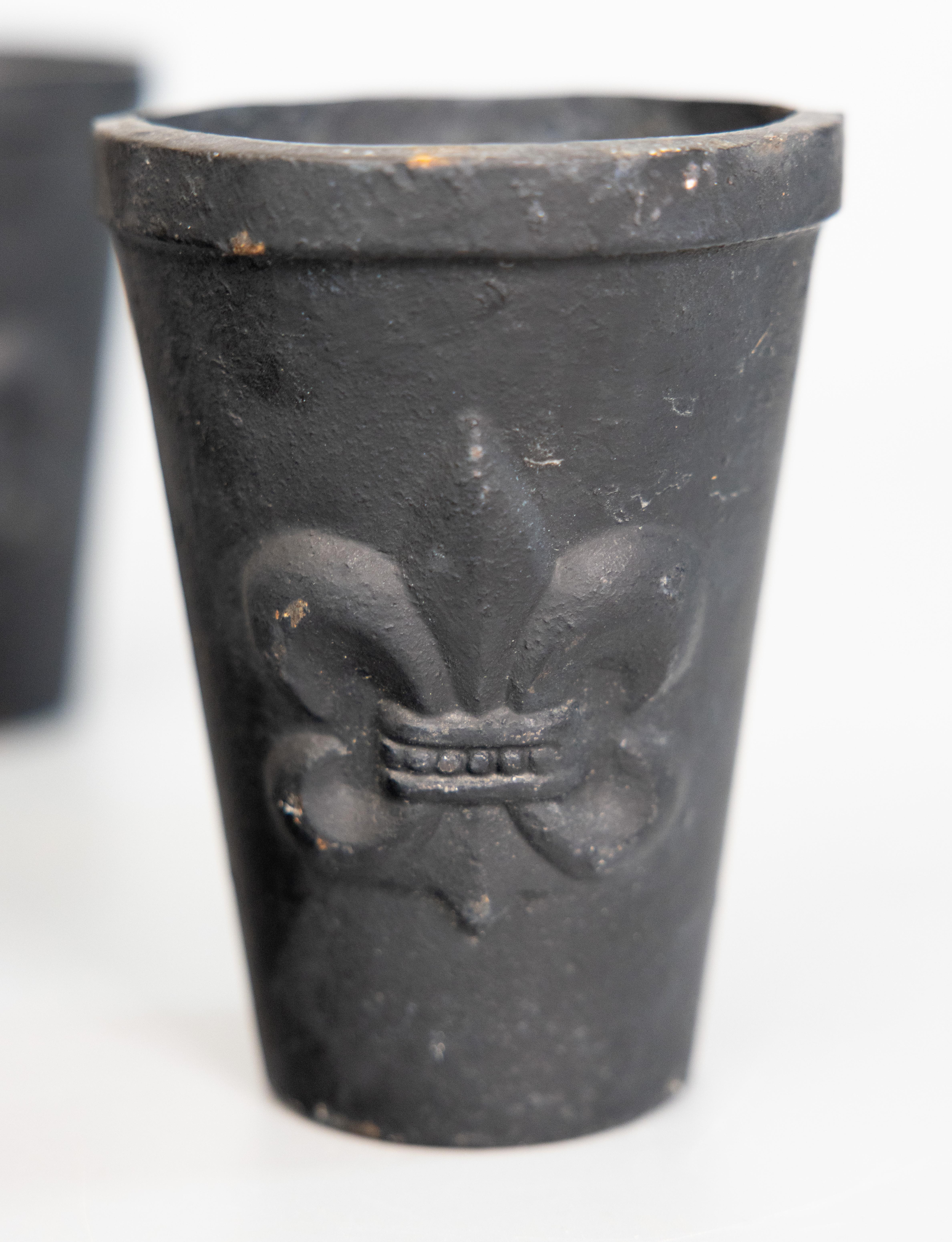 Art Nouveau Coppia di vasi da fiori in ghisa francese Fleur de Lis, circa 1940 in vendita