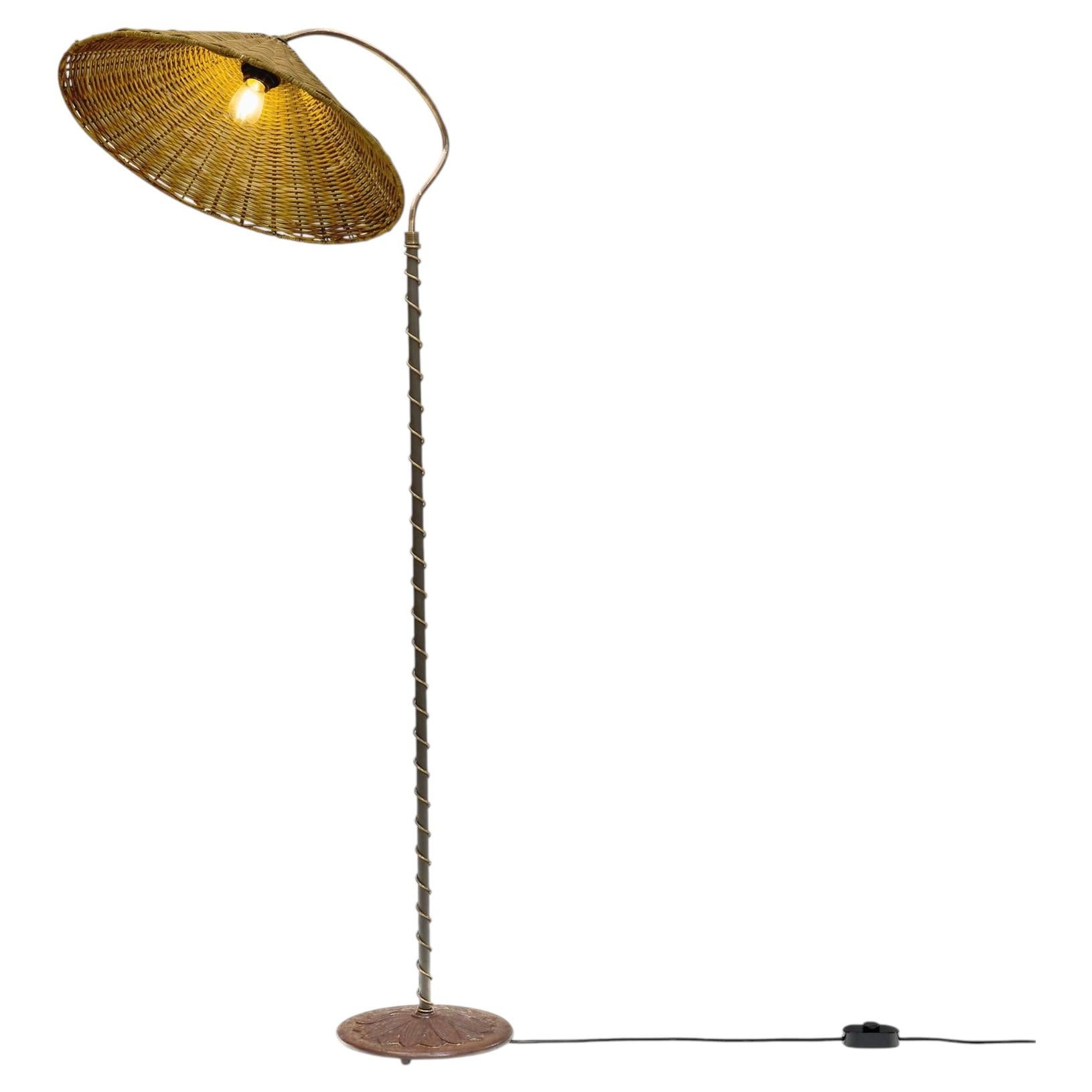Cast Iron Floor Lamp with Flower Relief on Base, Scandinavia Mid-20th Century