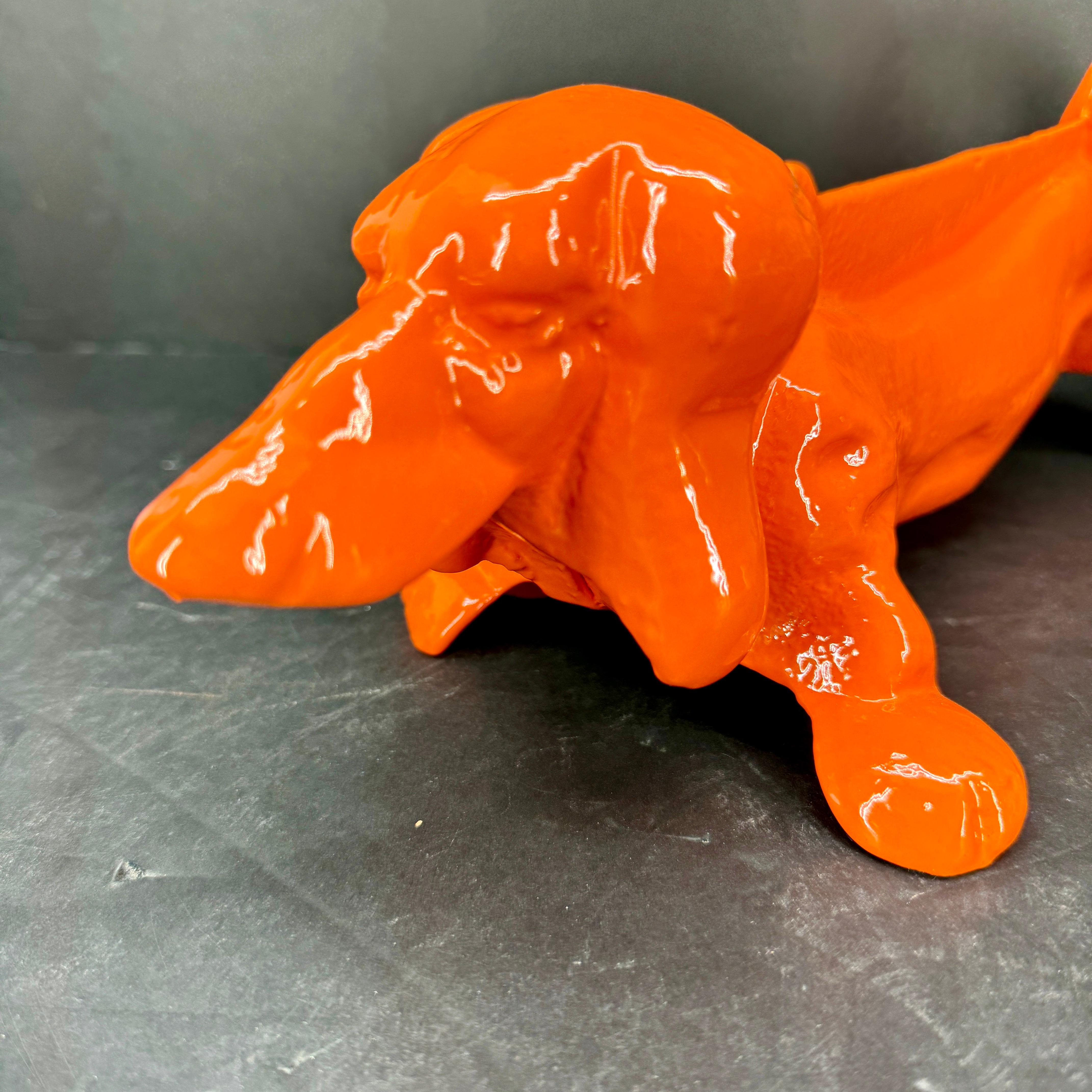 Cast Iron Foot Boot Scraper of Dachshund Dog, Powder-Coated Orange 2