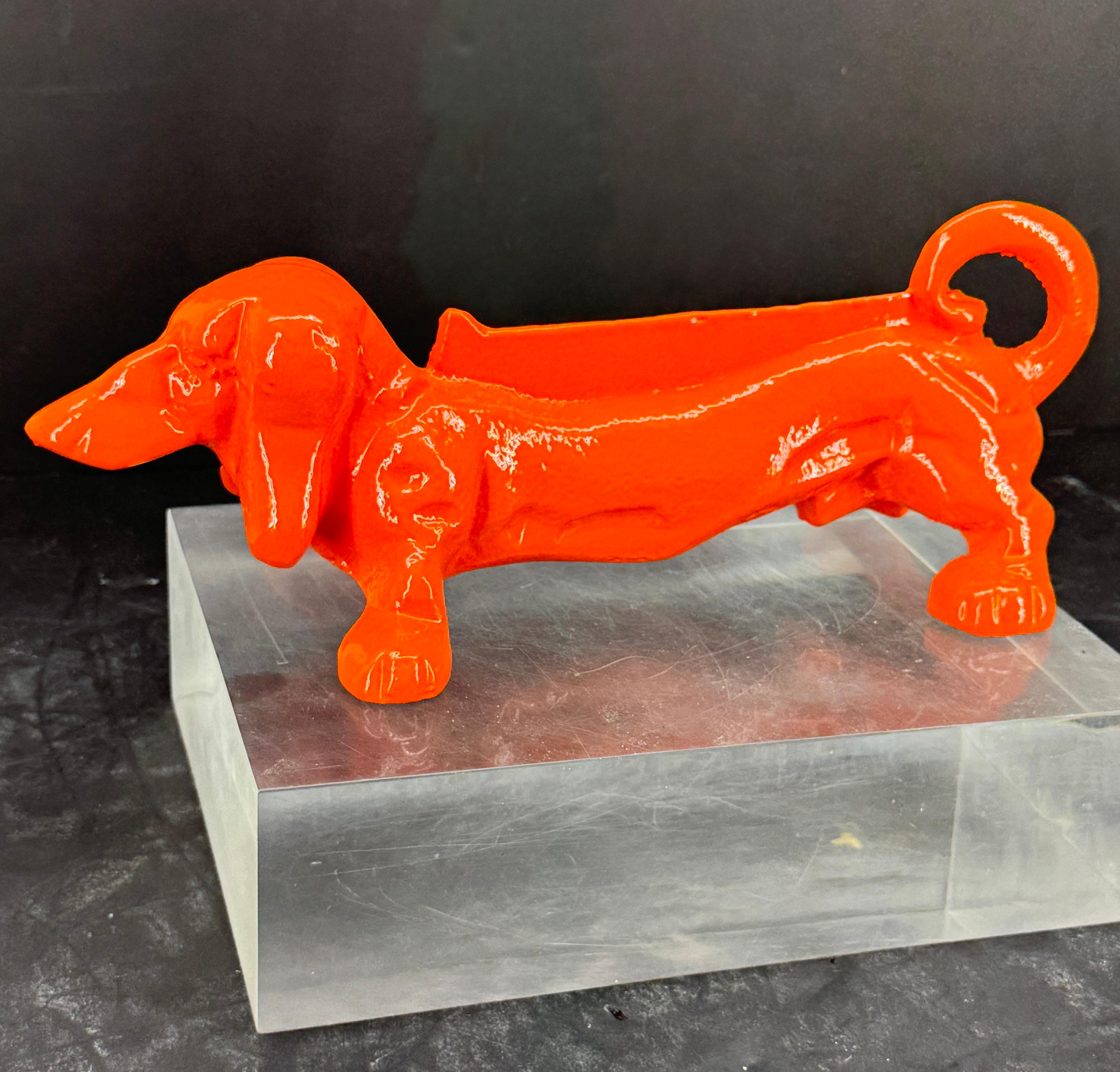 Cast Iron Foot Boot Scraper of Dachshund Dog, Powder-Coated Orange 4