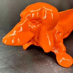 Cast Iron Foot Boot Scraper of Dachshund Dog, Powder-Coated Orange