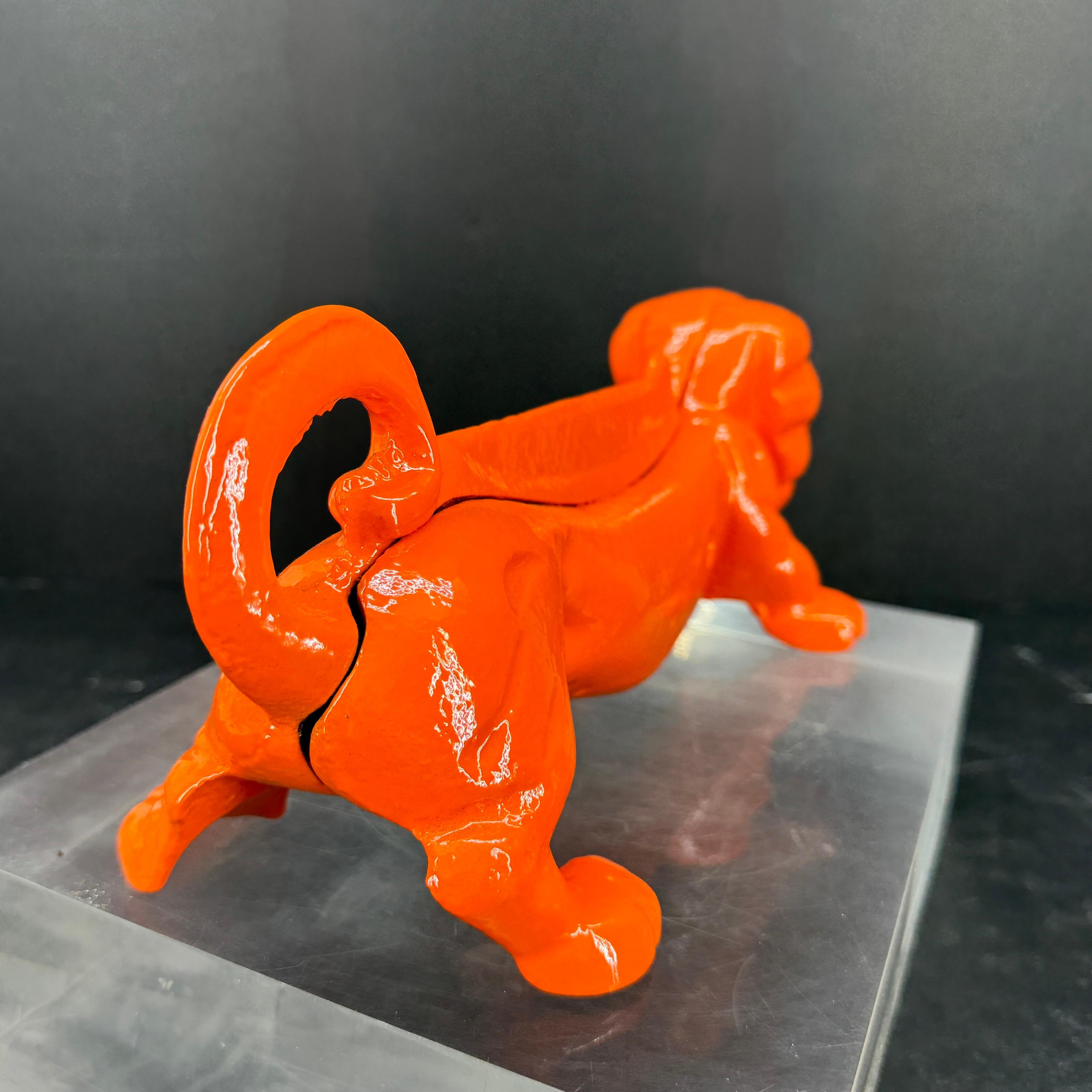 20th Century Cast Iron Foot Boot Scraper of Dachshund Dog, Powder-Coated Orange