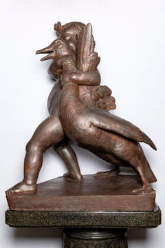 Cast Iron Fountain Sculpture "Boy with Goose" Signed Antoine Durenne Fonderie