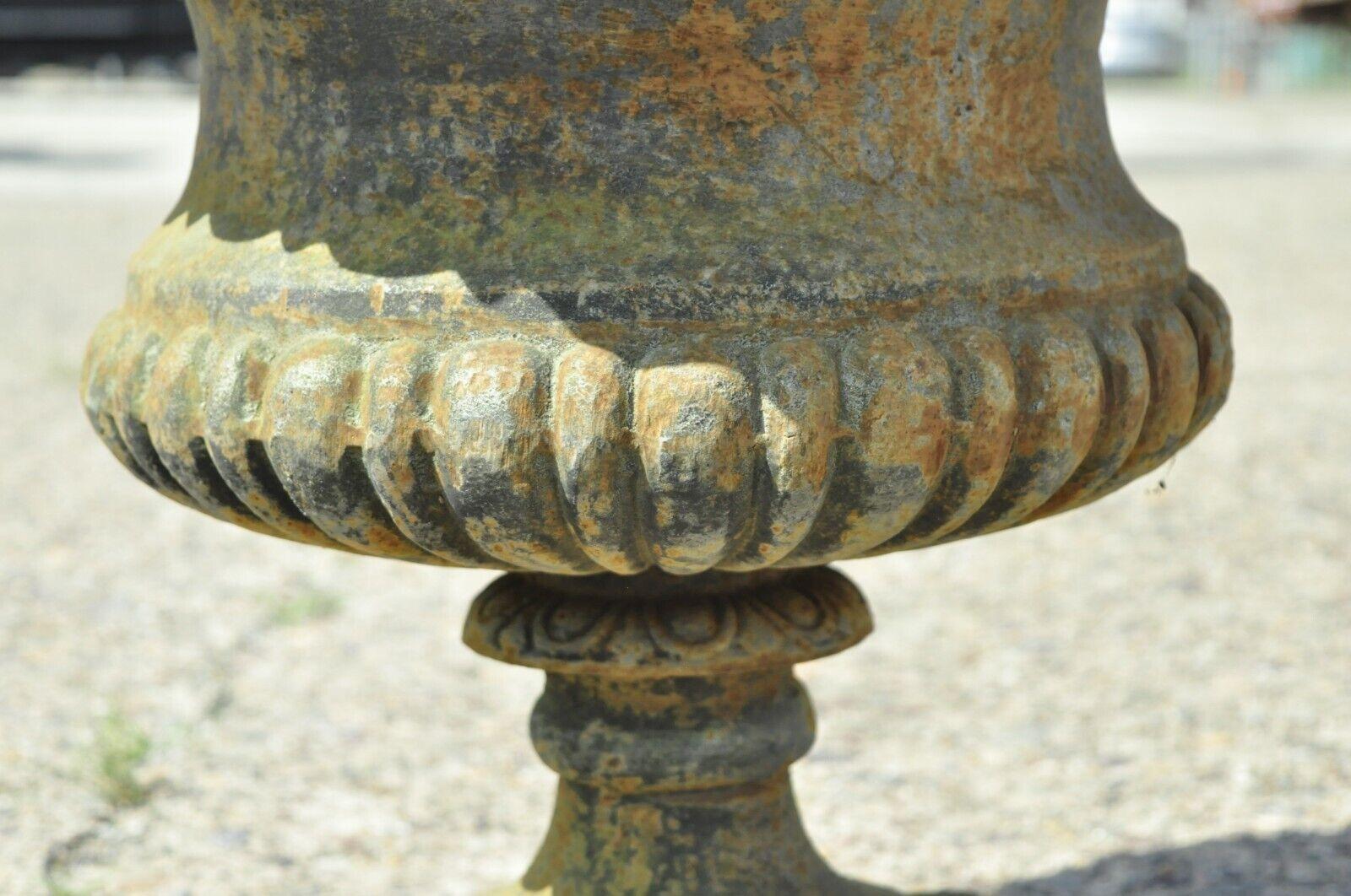 Cast Iron French Campana Urn Style Green Verde Outdoor Garden Planter In Good Condition In Philadelphia, PA