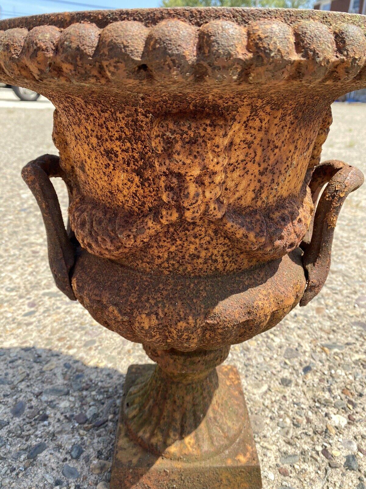Neoclassical Cast Iron French Classical Style Urn Form Outdoor Garden Planter with Faces