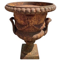 Used Cast Iron French Classical Style Urn Form 17" Outdoor Garden Planter with Faces