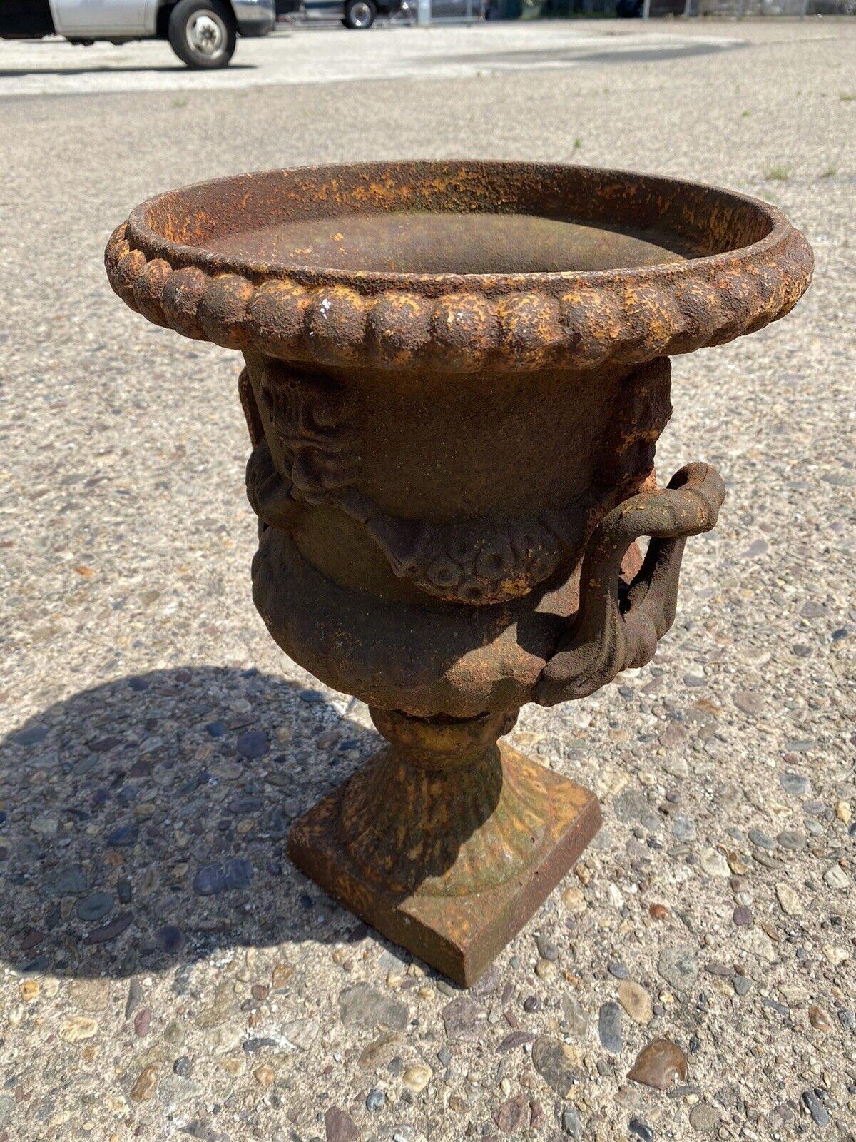 Cast Iron French Classical Style Urn Form Outdoor Garden Planter with Faces For Sale 5