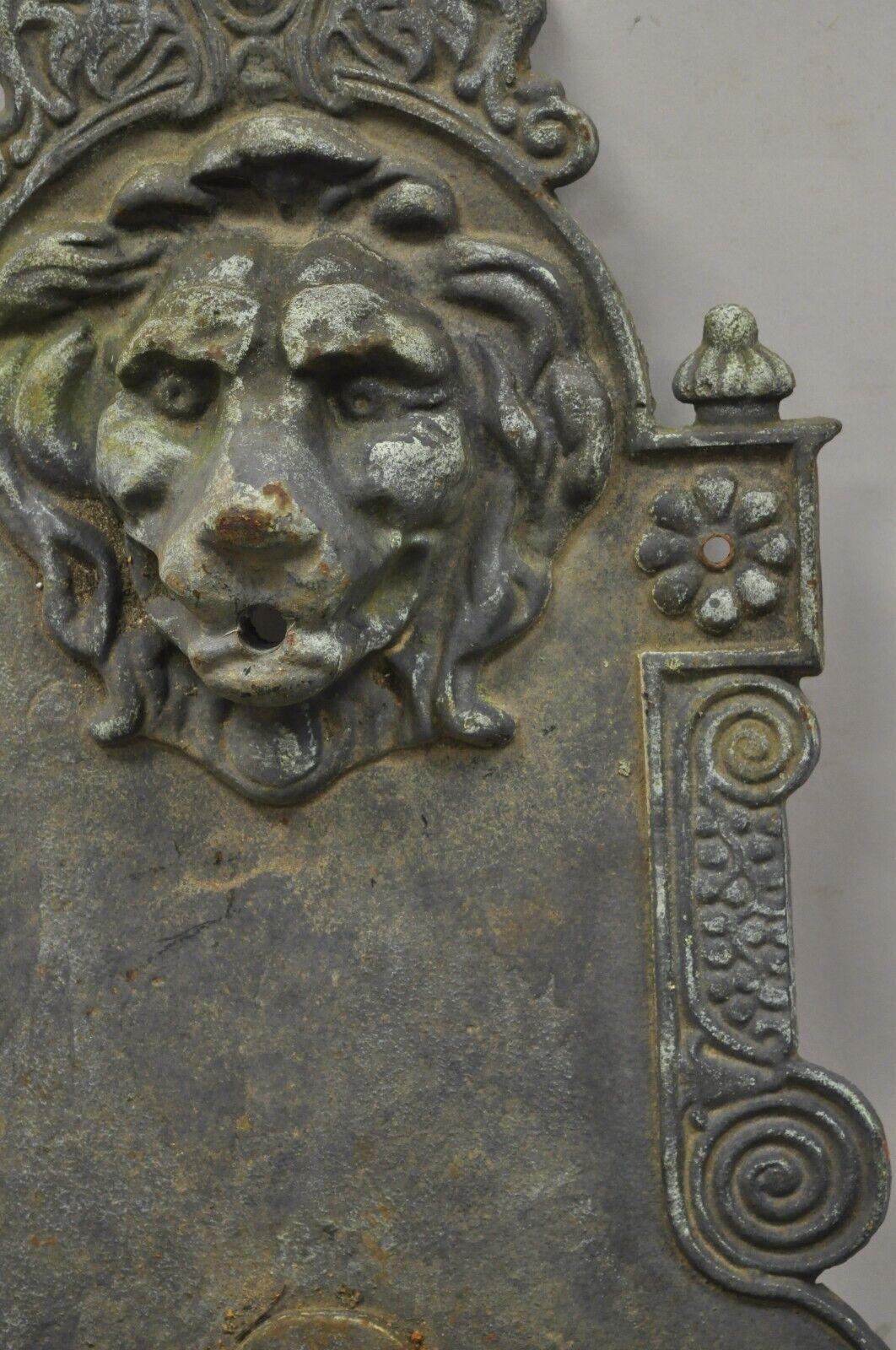 20th Century Cast Iron French Empire Style Lion Head Outdoor Garden Wall Water Fountain Black