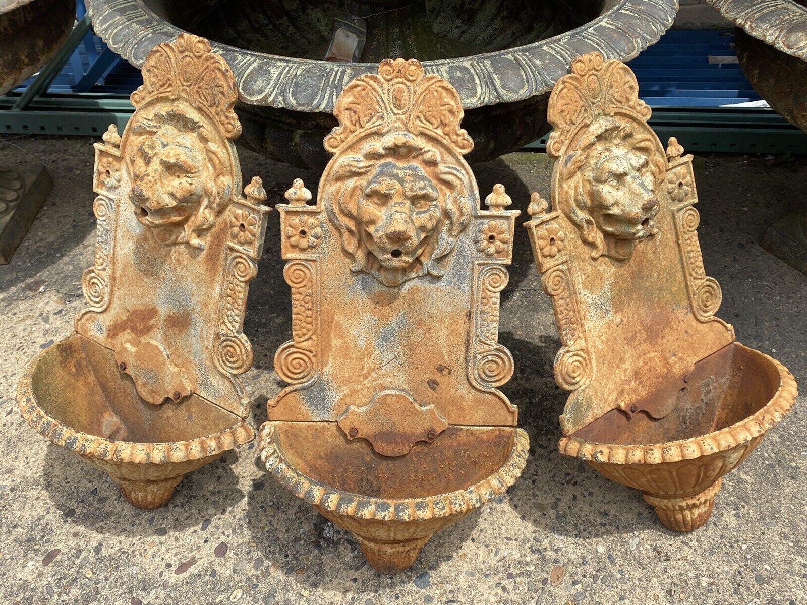 Cast Iron French Empire Style Lion Head Outdoor Garden Wall Water Fountain White 2
