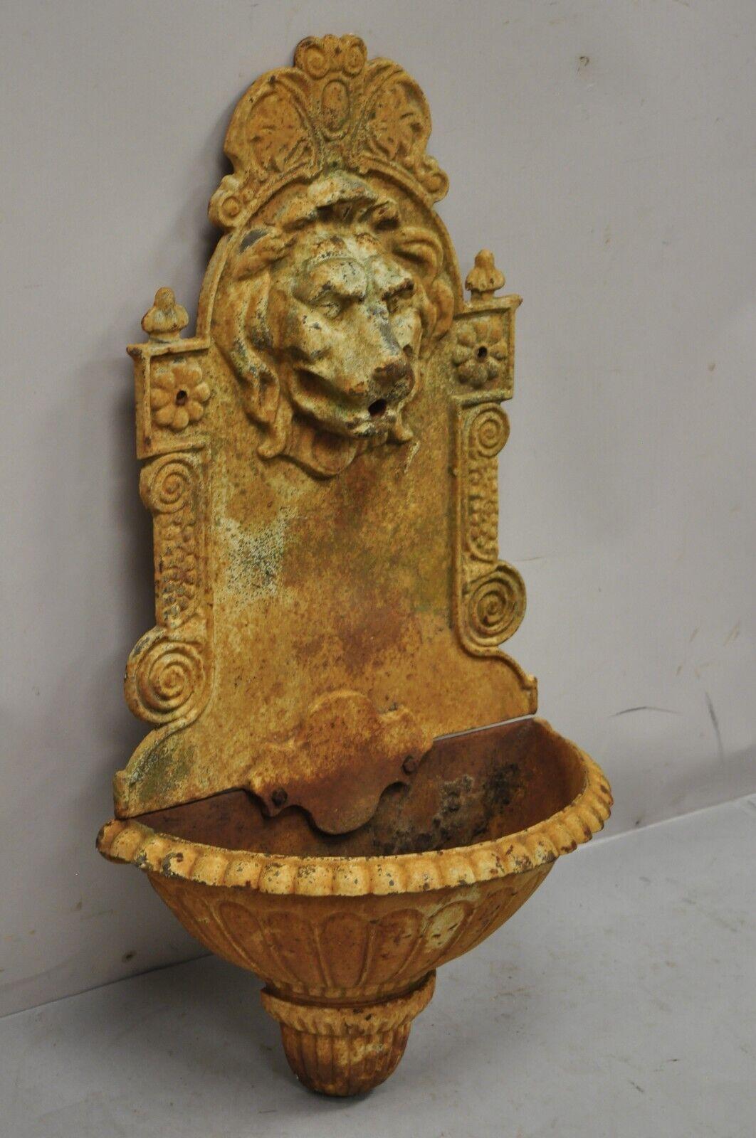 Cast Iron French Empire Style Lion Head Outdoor Garden Wall Water Fountain (Black). Item features *currently 3 available. Patina and finish will vary. Price is per piece*. heavy cast iron construction, desirable weathered patina, approx 40 lbs each.