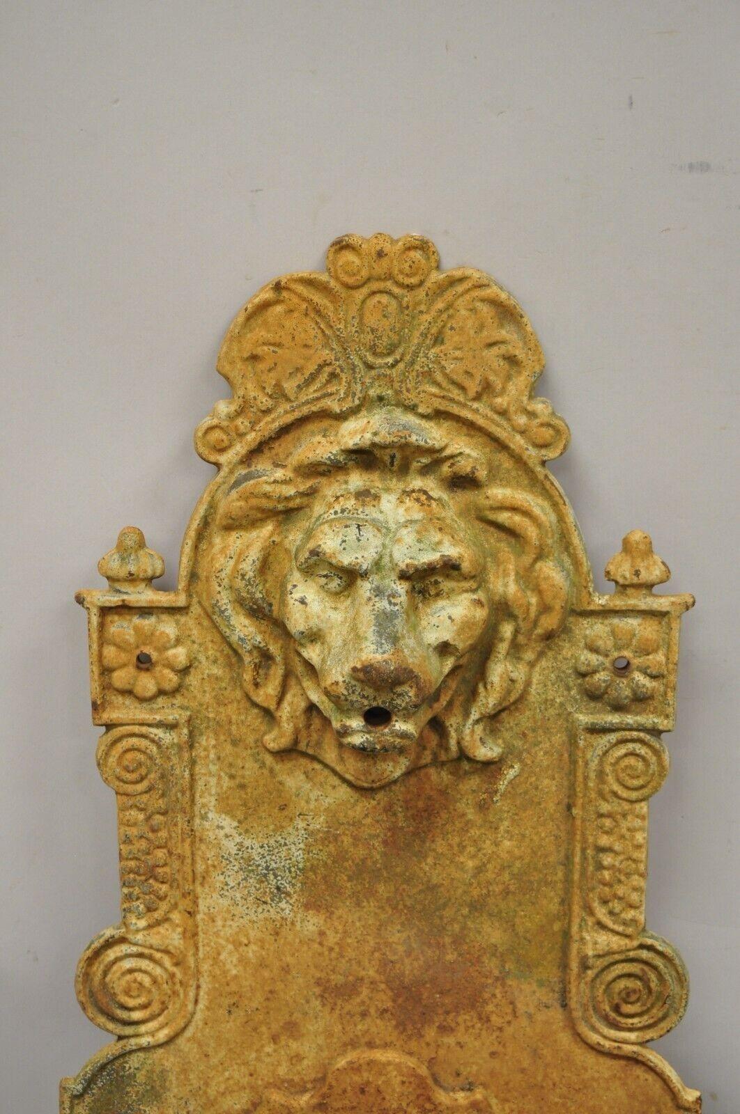 Cast Iron French Empire Style Lion Head Outdoor Garden Wall Water Fountain White In Good Condition For Sale In Philadelphia, PA