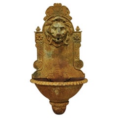 Vintage Cast Iron French Empire Style Lion Head Outdoor Garden Wall Water Fountain White