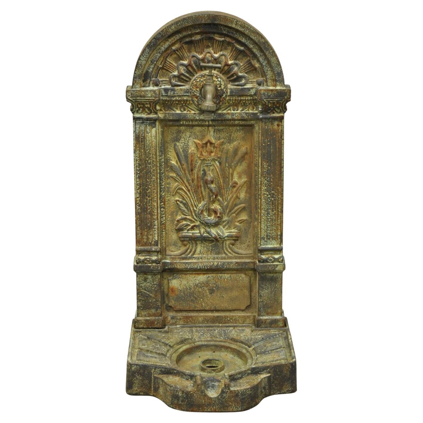 Cast Iron French Neoclassical Style Serpent Trident Outdoor Garden Wall Fountain For Sale