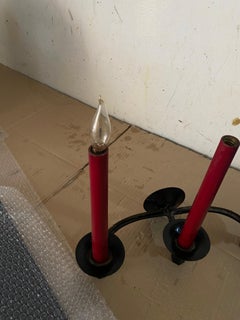 Cast Iron French Sconce Silver Color with Red Candles 20th Century