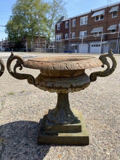 Cast Iron French Tall Shaft Outdoor Garden Planters with Handles, a Pair