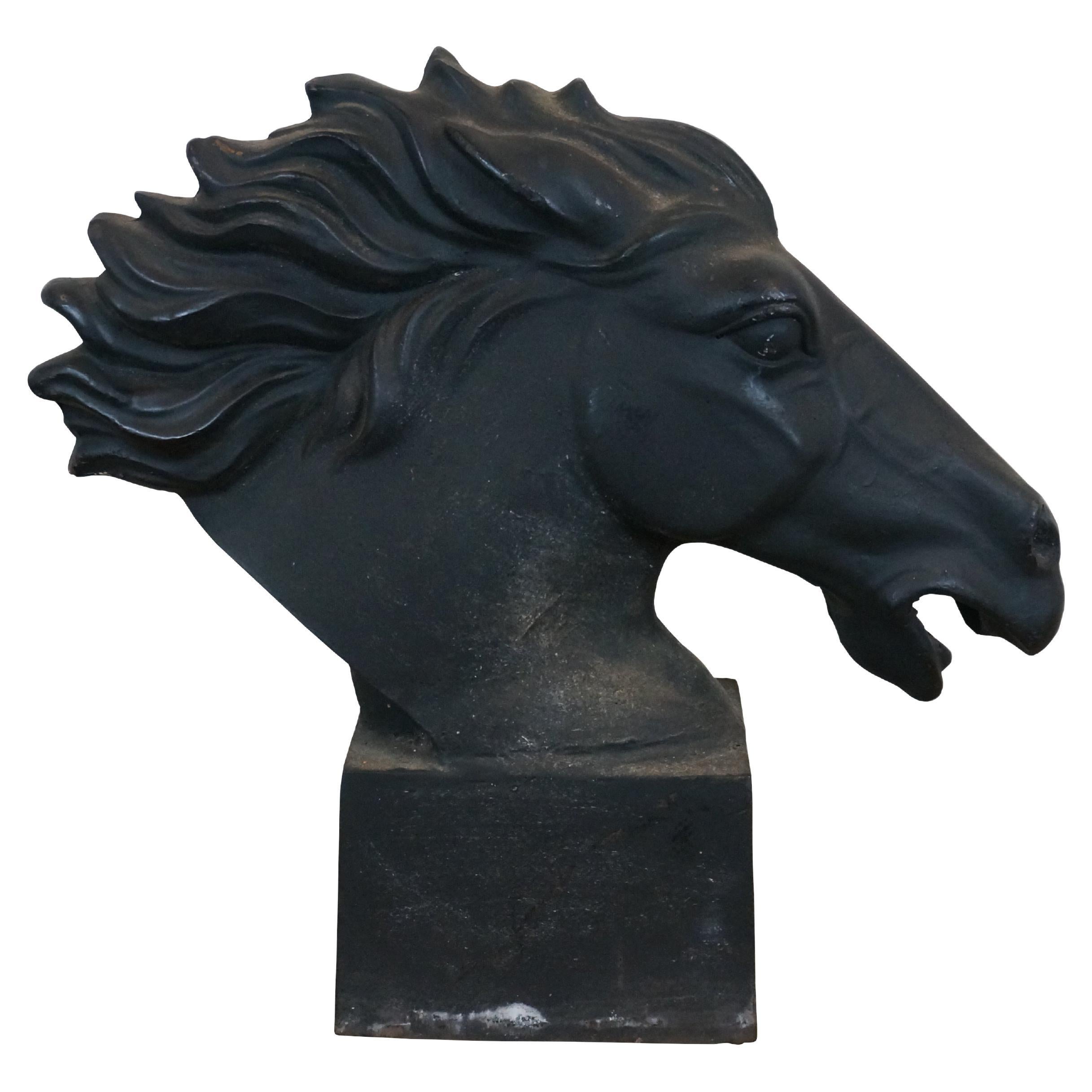 Cast Iron Galloping Horse Head Bust Sculpture Statue 19"