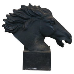 Cast Iron Galloping Horse Head Bust Sculpture Statue 19"