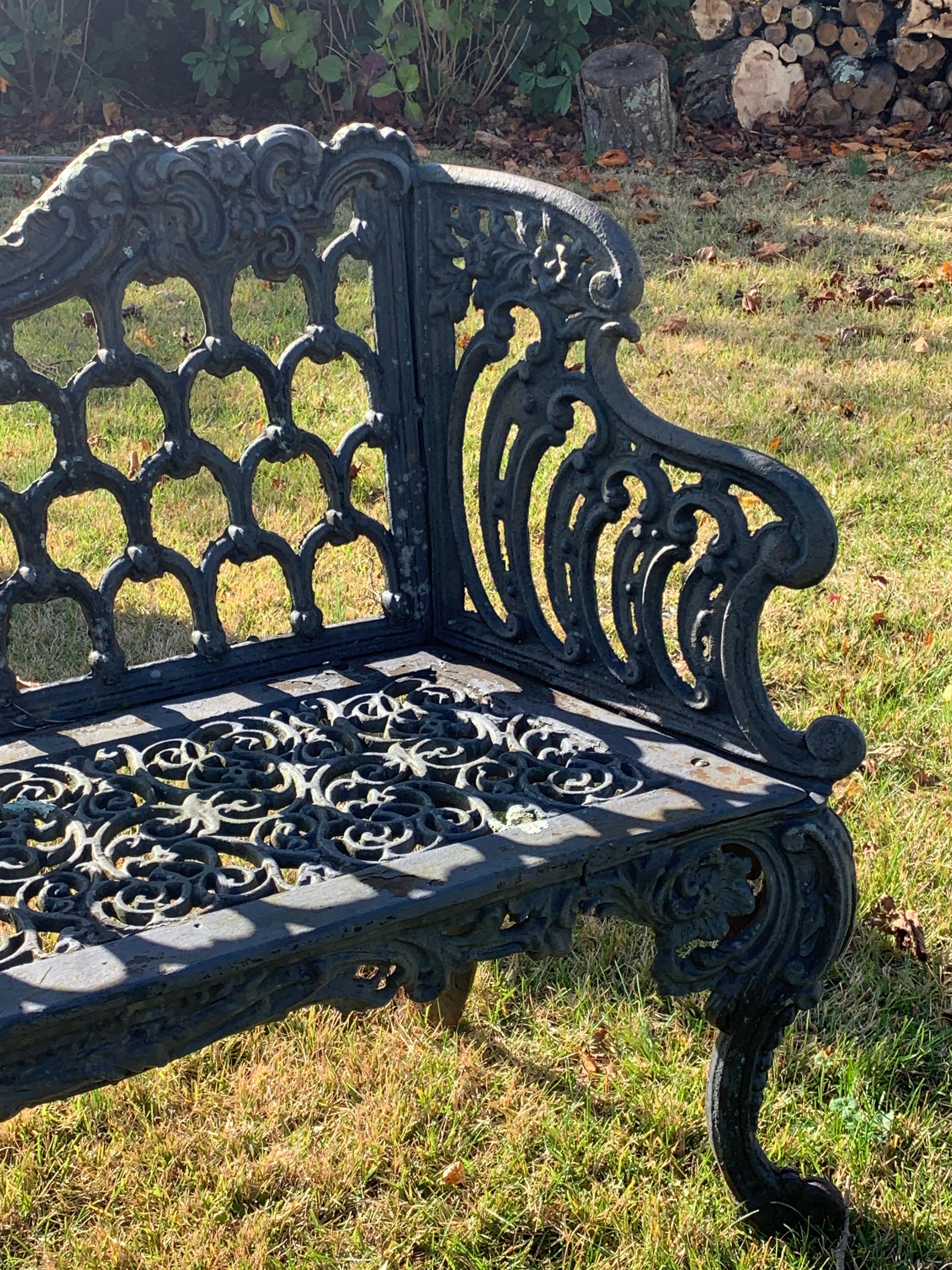 19th Century Cast Iron Garden Bench and Chair Set, circa 1880 For Sale