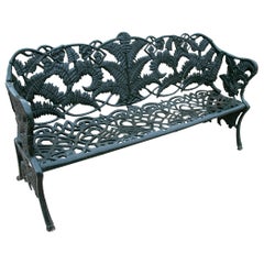 Cast Iron Garden Bench with Plant Ornaments, Finished in Green