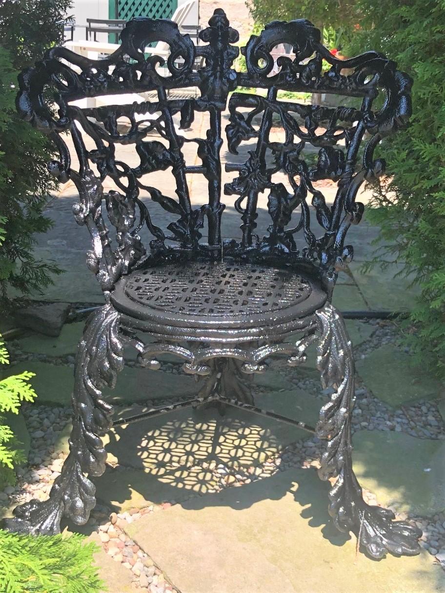Cast Iron Garden Chair in the Morning Glory Pattern For Sale 4