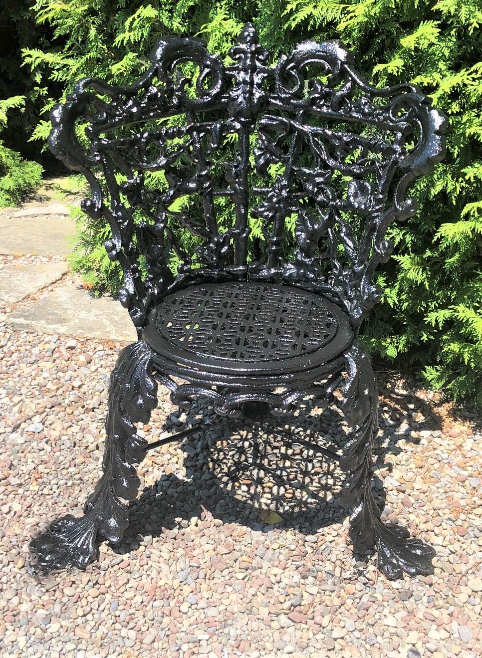 Neoclassical Cast Iron Garden Chair in the Morning Glory Pattern For Sale