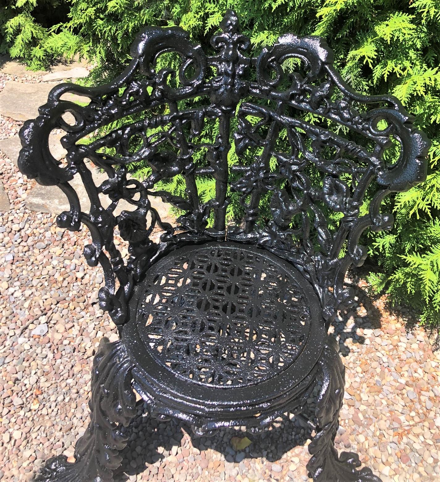 American Cast Iron Garden Chair in the Morning Glory Pattern For Sale