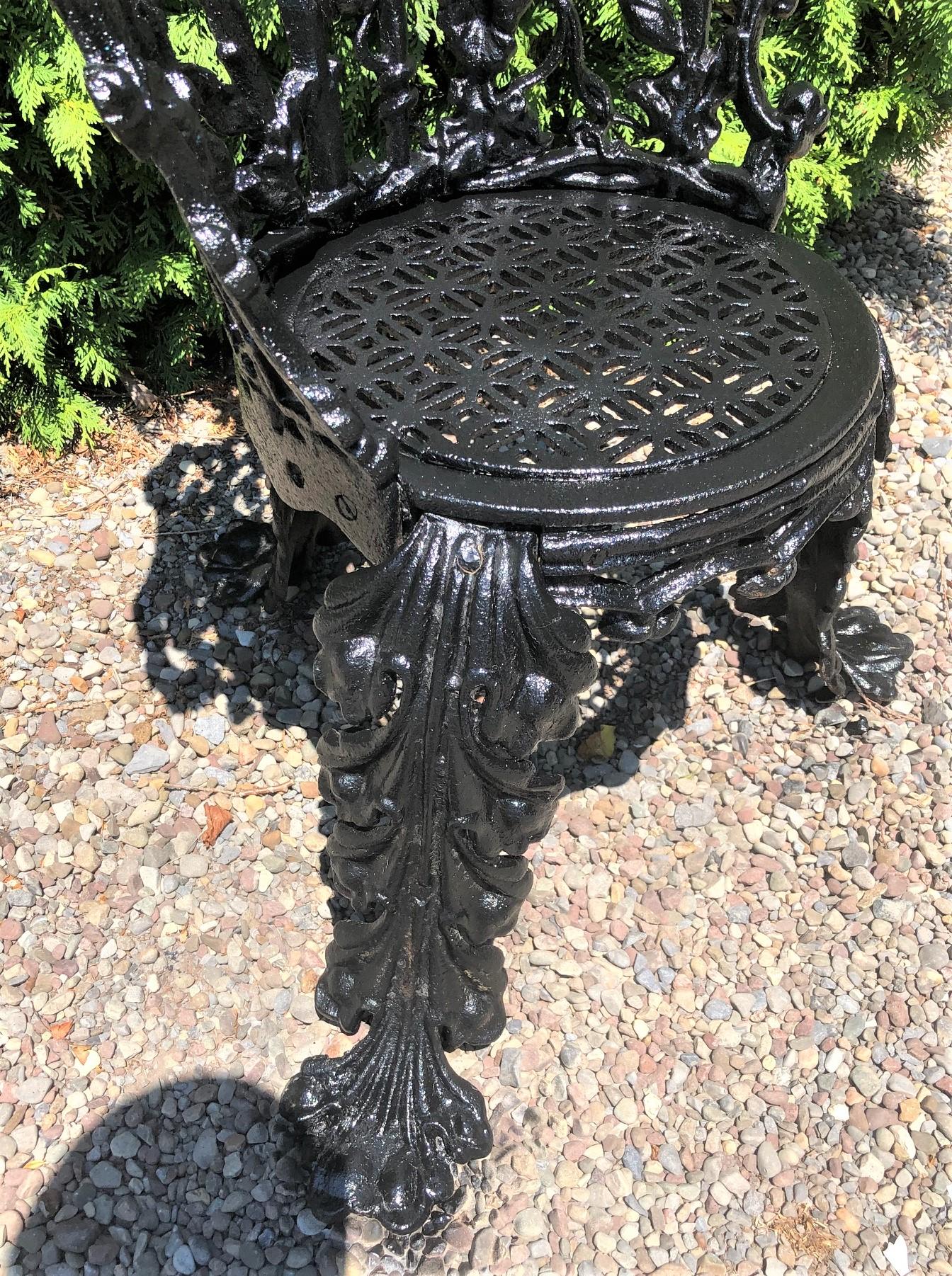 19th Century Cast Iron Garden Chair in the Morning Glory Pattern For Sale