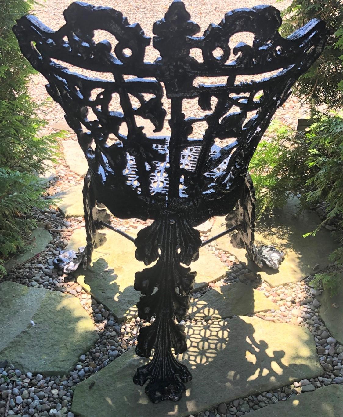 Cast Iron Garden Chair in the Morning Glory Pattern For Sale 1
