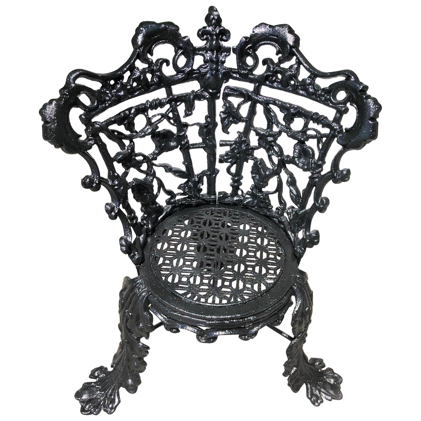 Cast Iron Garden Chair in the Morning Glory Pattern For Sale