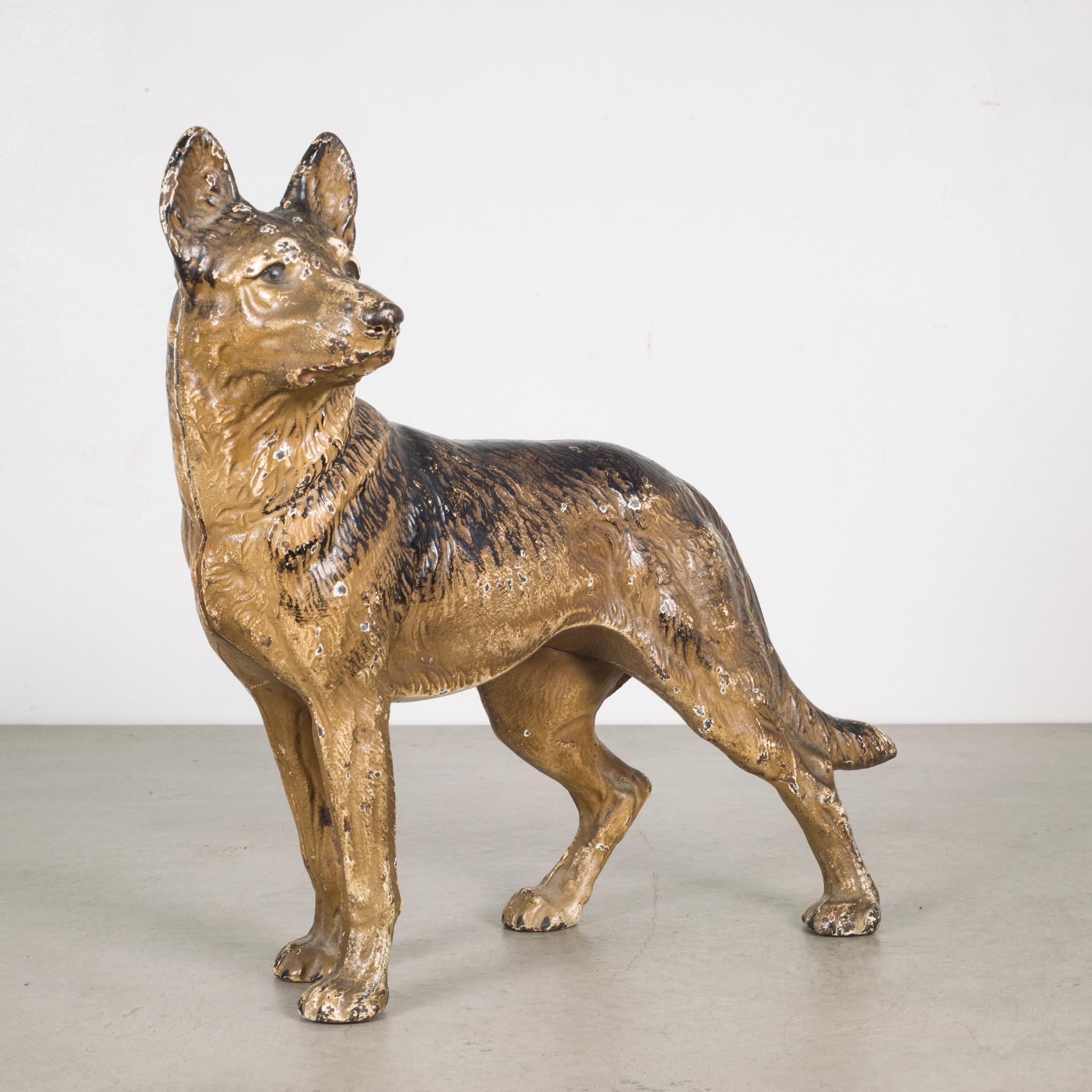 About

This is an original cast iron German Shepard doorstop manufactured by the Hubley Manufacturing Company in Lancaster Pennsylvania USA. The piece has retained its original hand painted finish which shows wear along the spine, both screws and