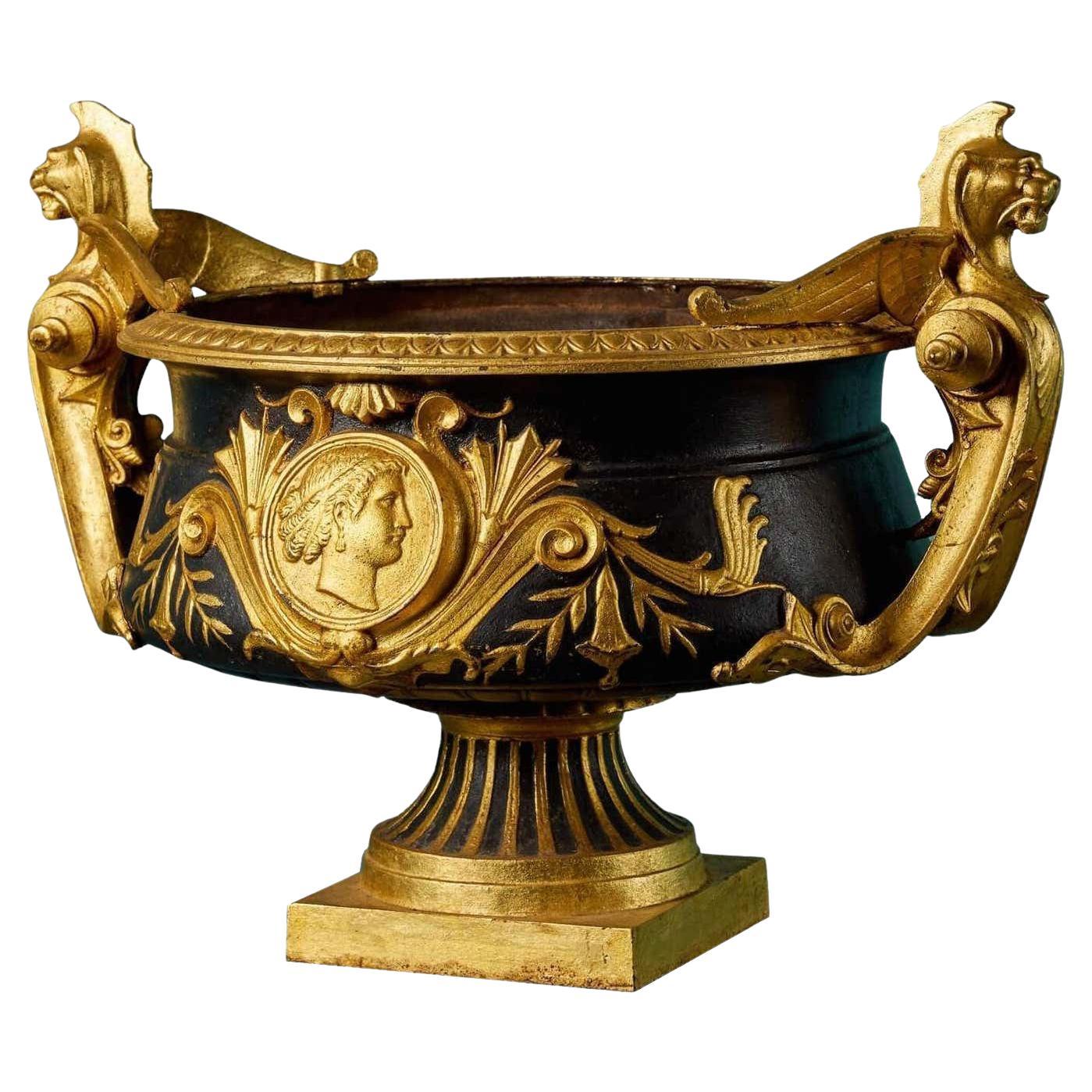 Cast Iron Gilded Antique Urn or Jardiniere For Sale