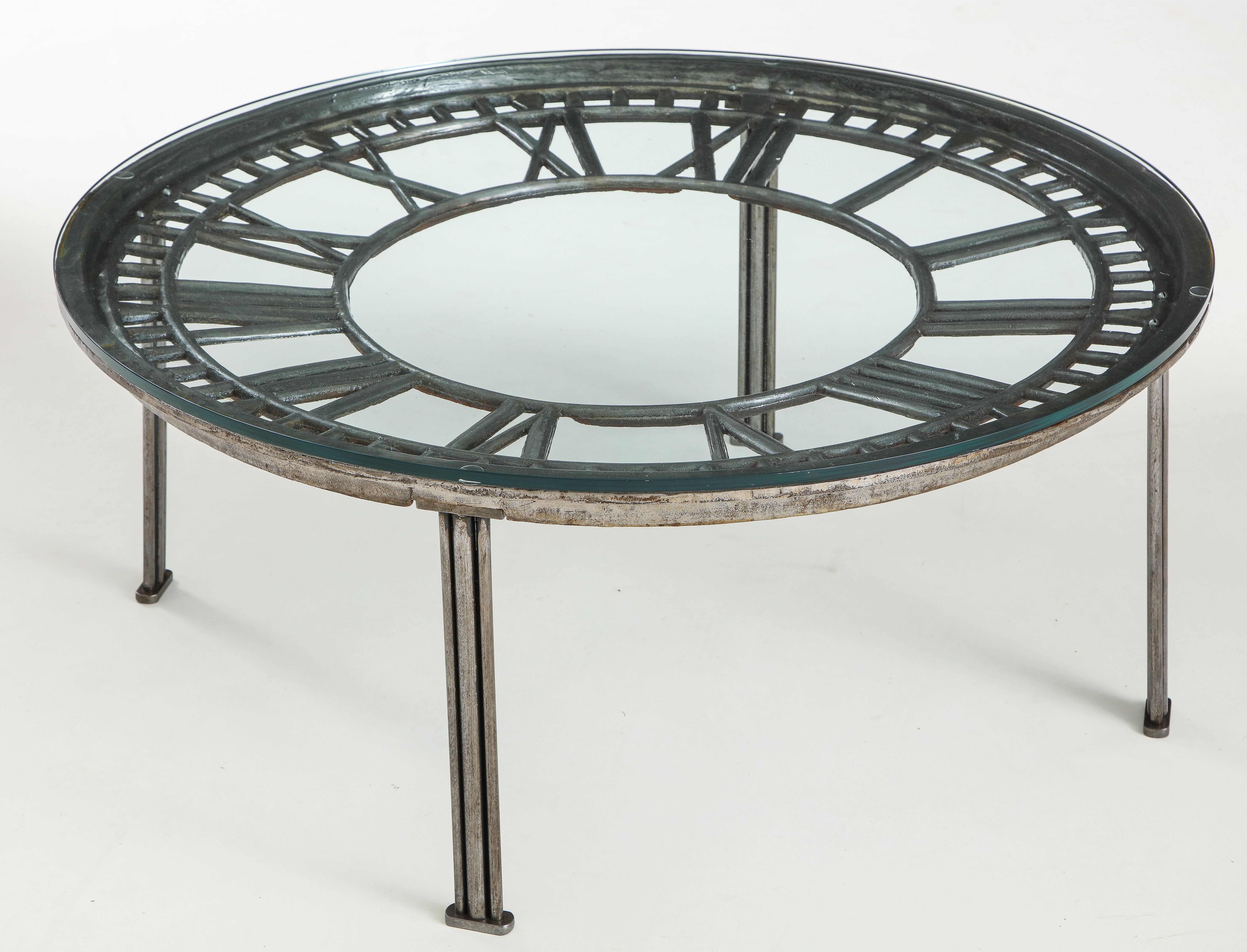 Cast Iron Glass Coffee Table with Clock Face 2