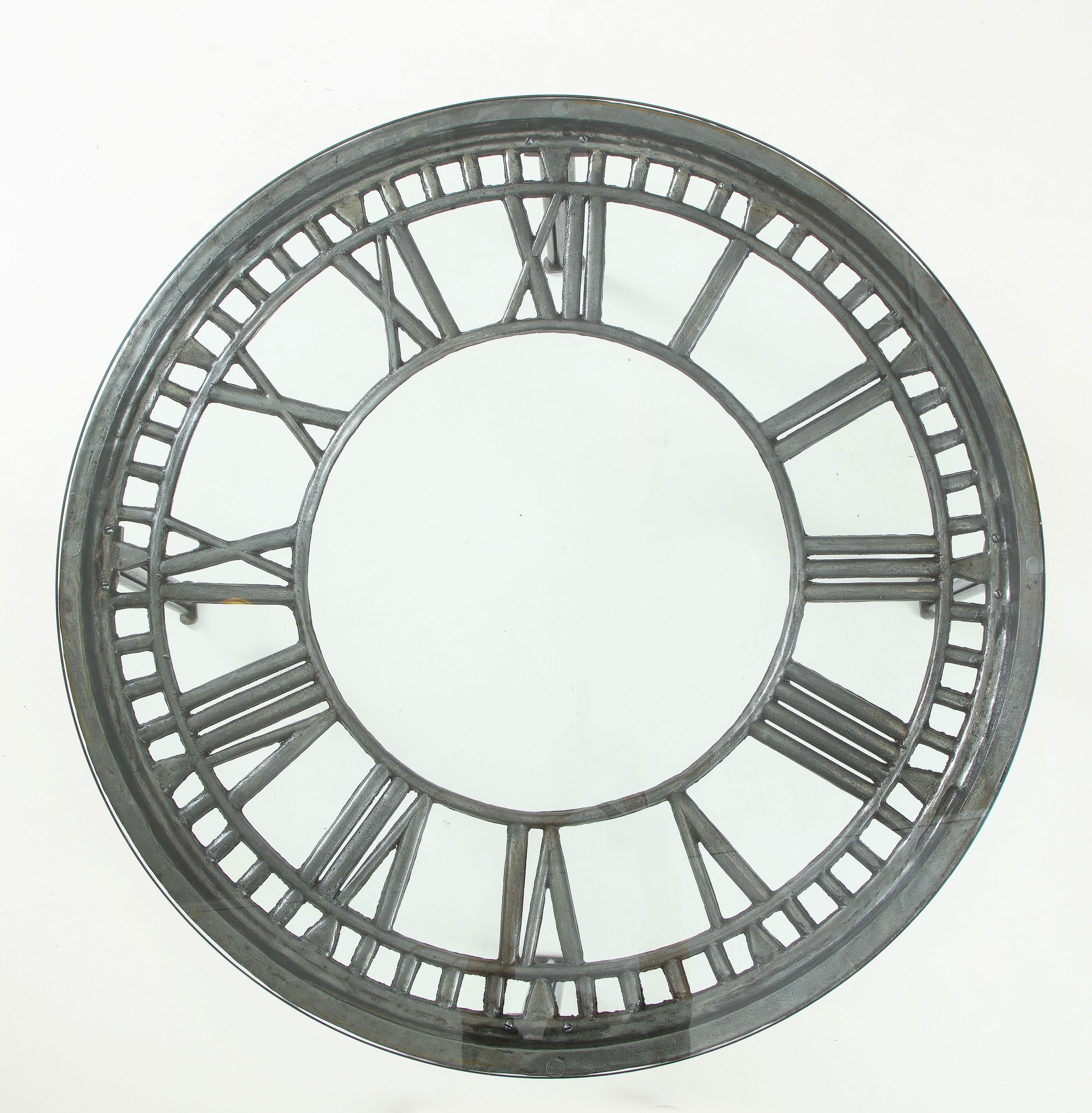 Cast Iron Glass Coffee Table with Clock Face 3