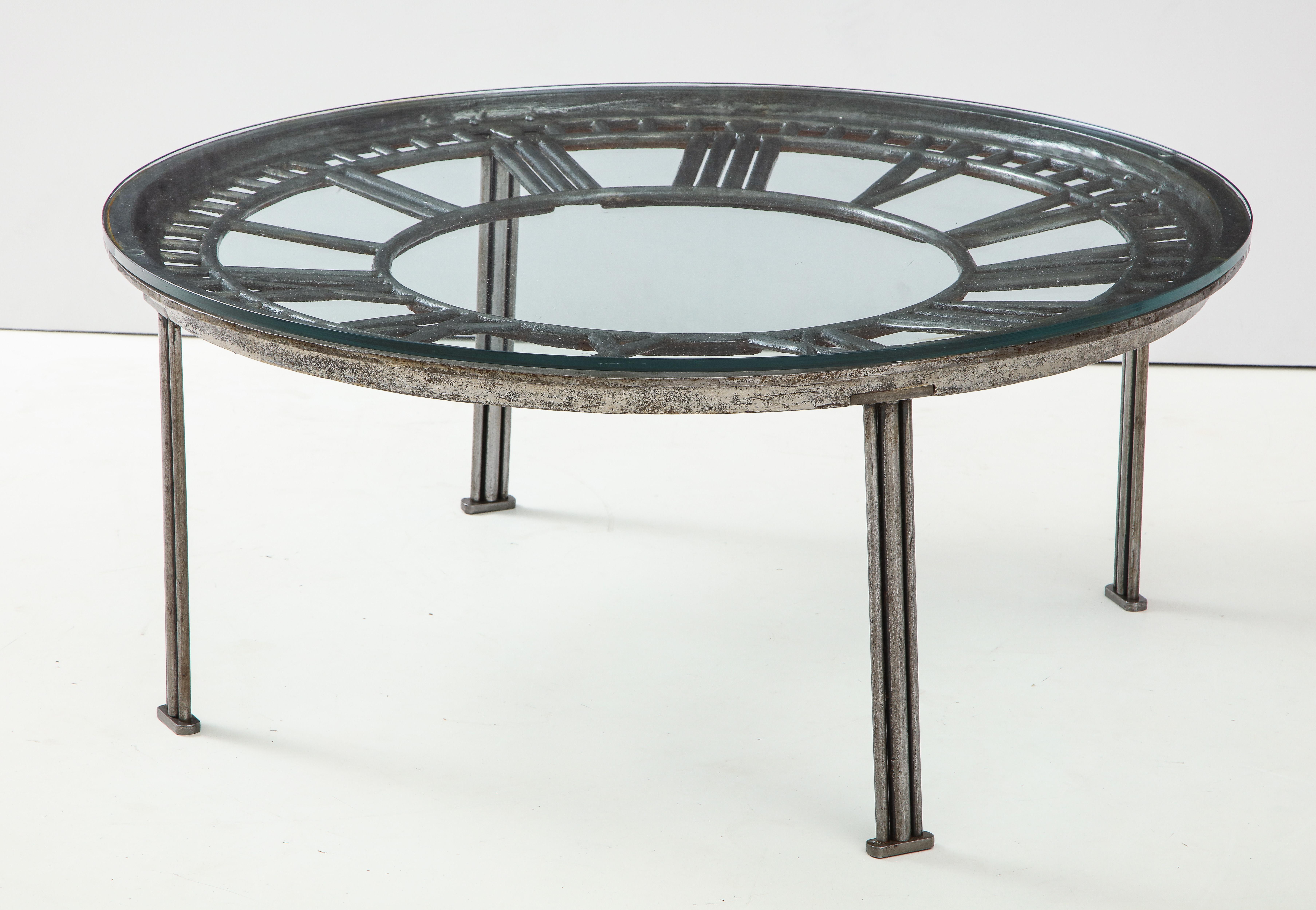 Cast Iron Glass Coffee Table with Clock Face 4