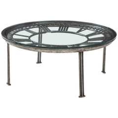 Cast Iron Glass Coffee Table with Clock Face
