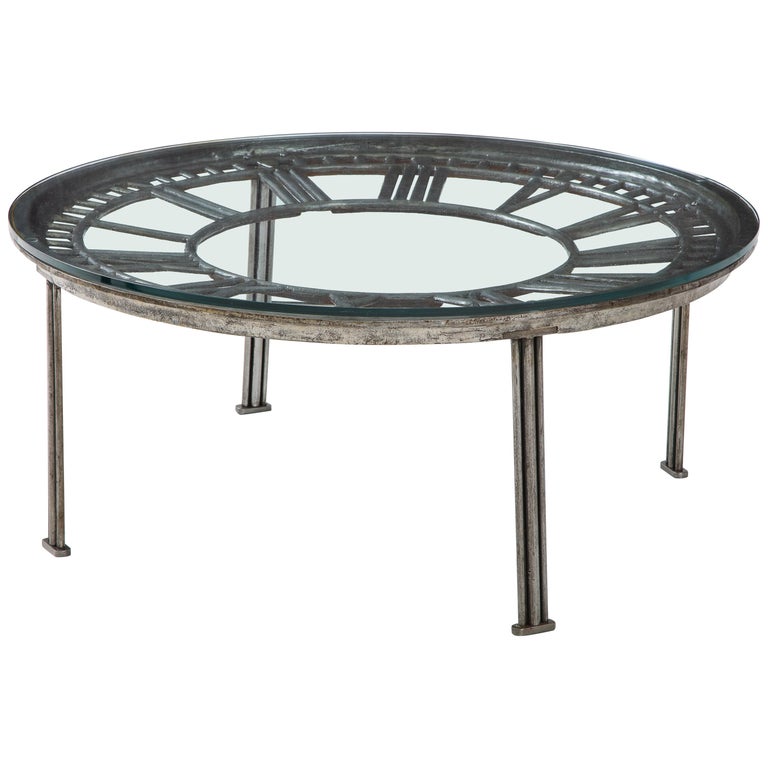 Cast Iron Glass Coffee Table with Clock Face at 1stDibs clock face