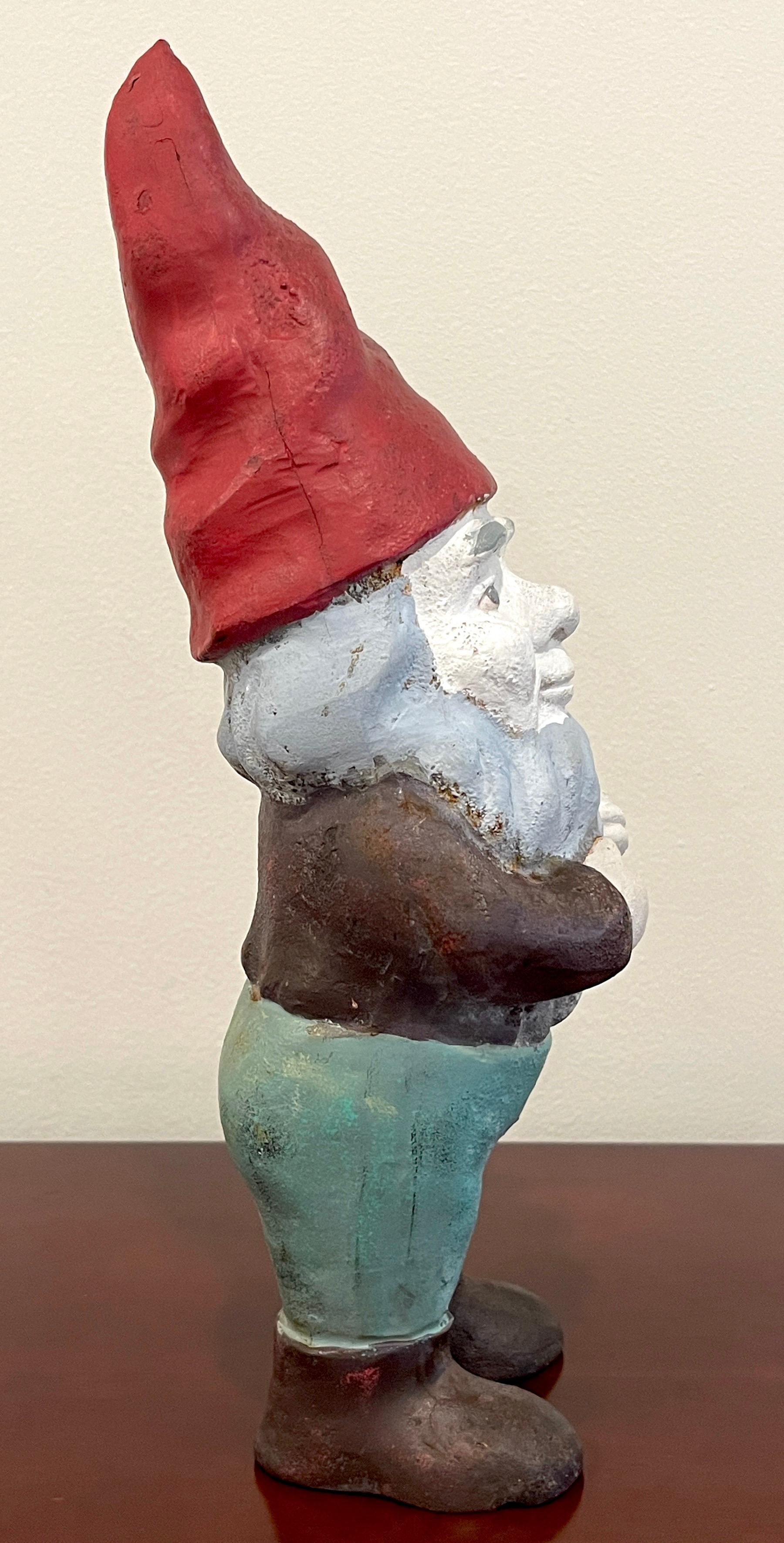 American Cast Iron Gnome Holding Mushroom Doorstop Lawn/ Ornament, Original Paint 