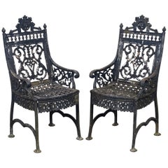 Antique Cast Iron Gothic Revival Garden Armchairs after Peter Timmes