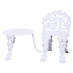 Cast Iron Grape & Leaf Garden Chair & Low Side Table, 20th Century