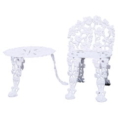Cast Iron Grape & Leaf Garden Chair & Low Side Table, 20th Century