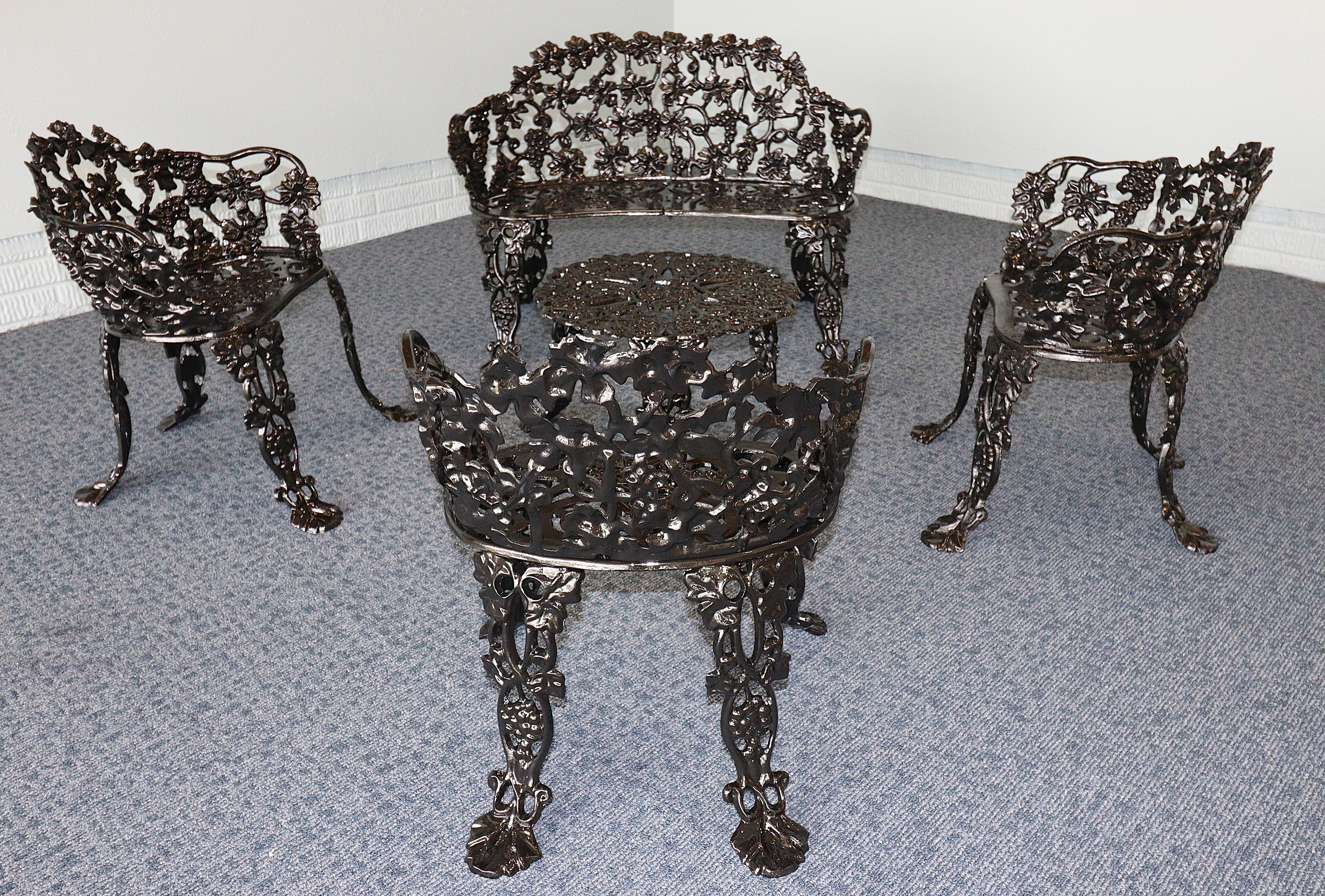 Late Victorian Cast Iron Grapevine Garden Set-Complete For Sale