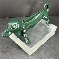 Cast Iron Green Foot Boot Scraper Door Stop of Dachshund Dog