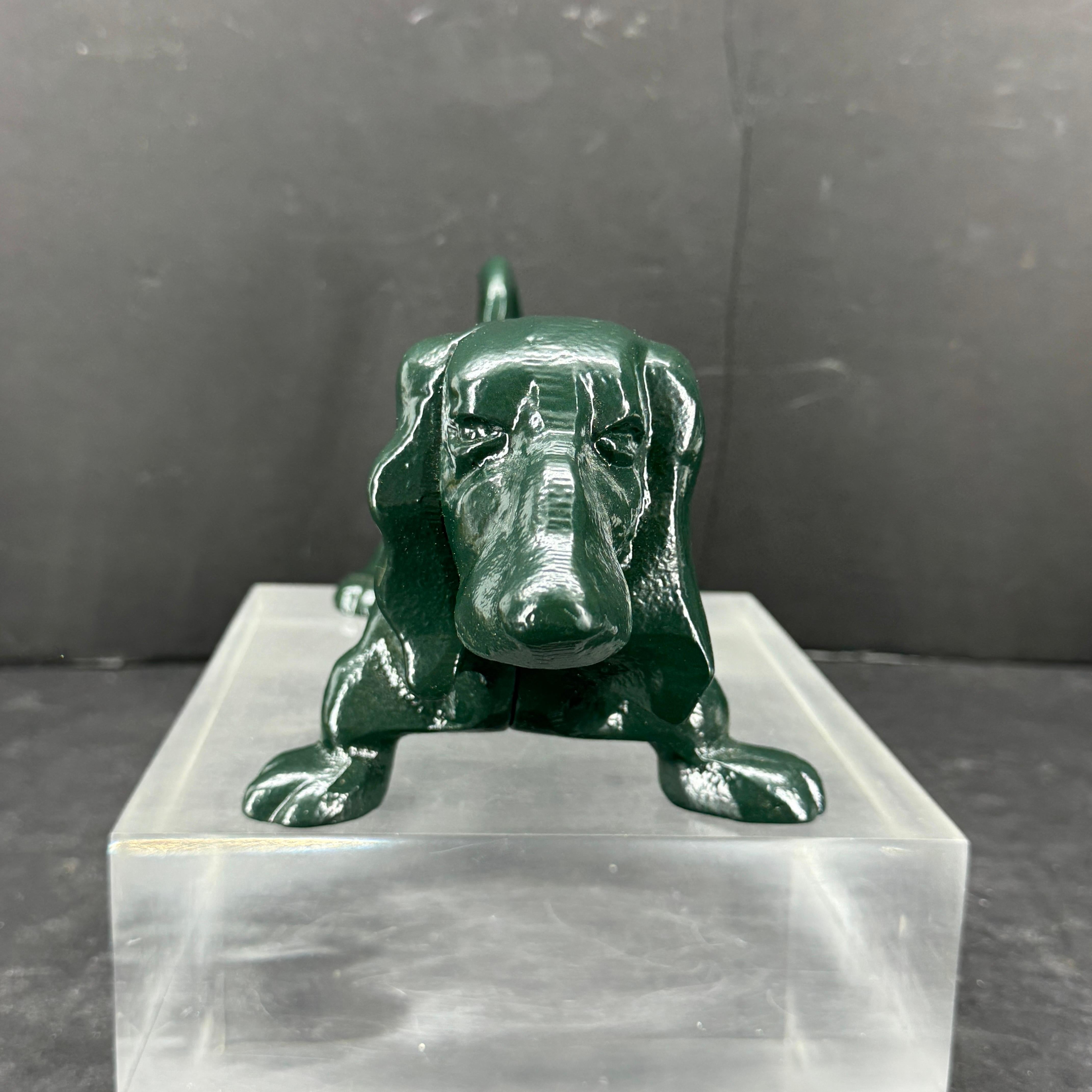 English Cast Iron Green Foot Boot Scraper Door Stop of Dachshund Dog For Sale