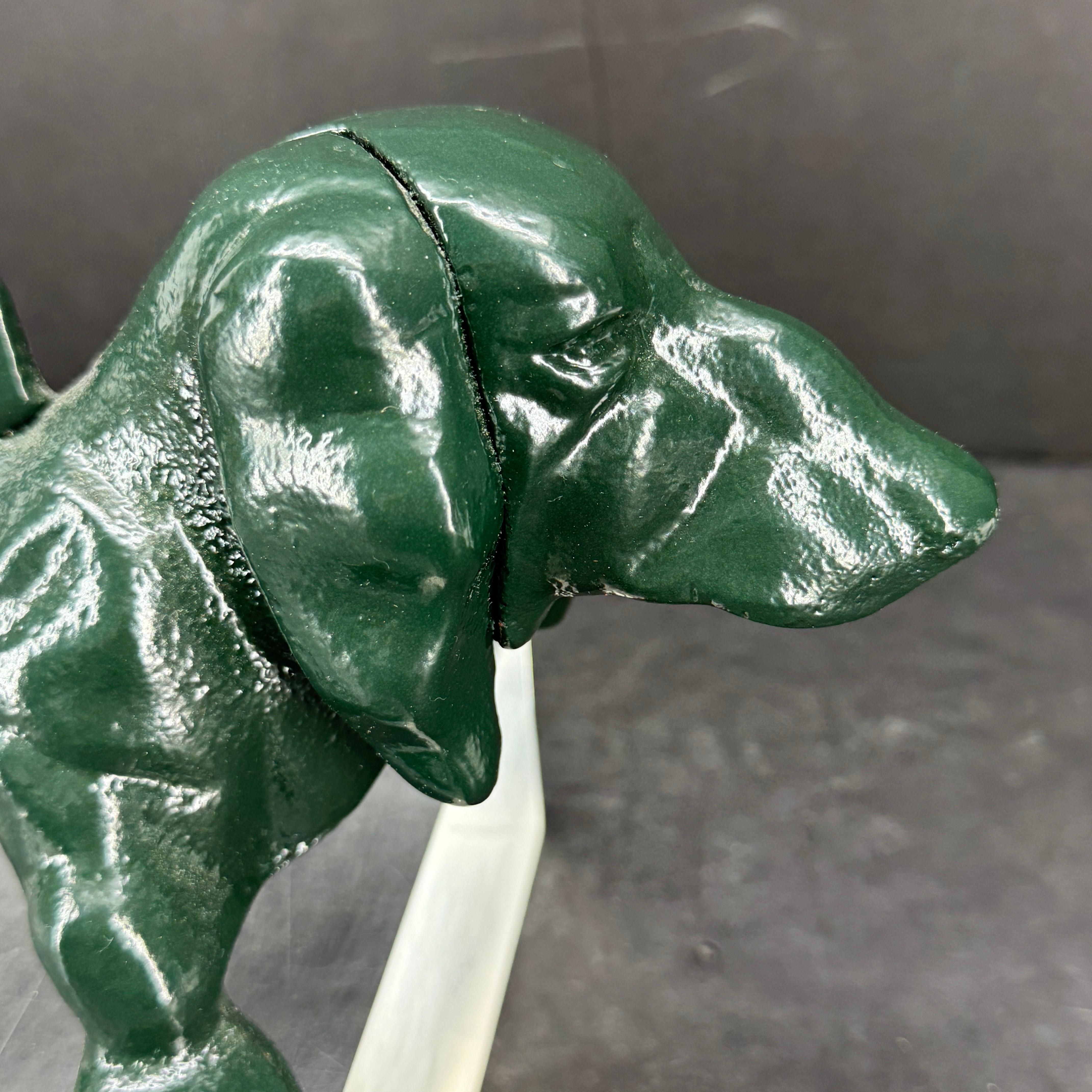 20th Century Cast Iron Green Foot Boot Scraper Door Stop of Dachshund Dog For Sale