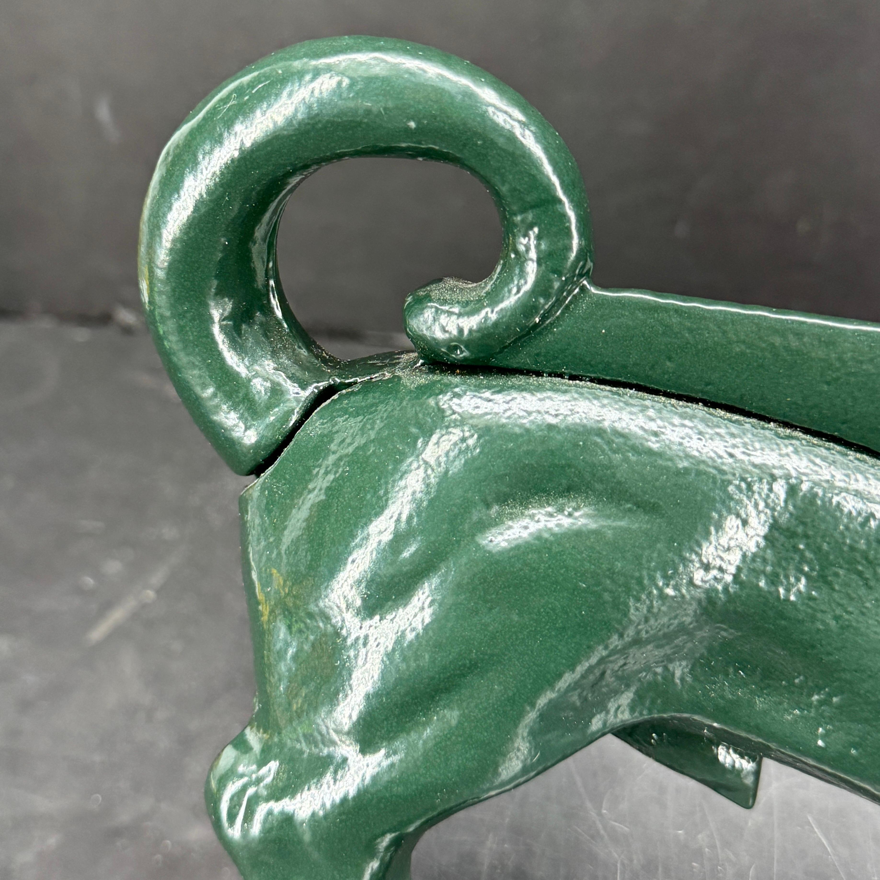 Metal Cast Iron Green Foot Boot Scraper Door Stop of Dachshund Dog For Sale