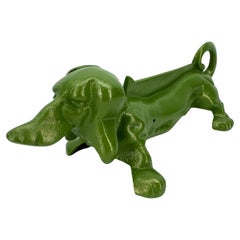 Cast Iron Green Foot Boot Scraper Door Stop of Dachshund Dog