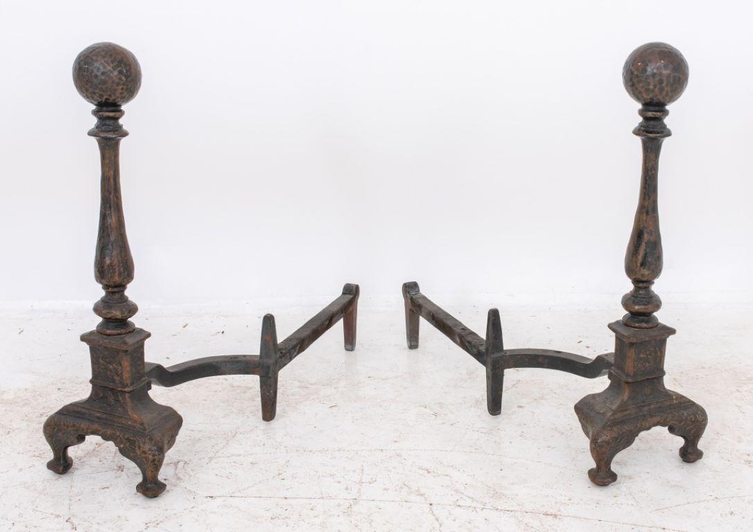 Pair of cast iron and brass andirons / chenets. Dimensions are for each.